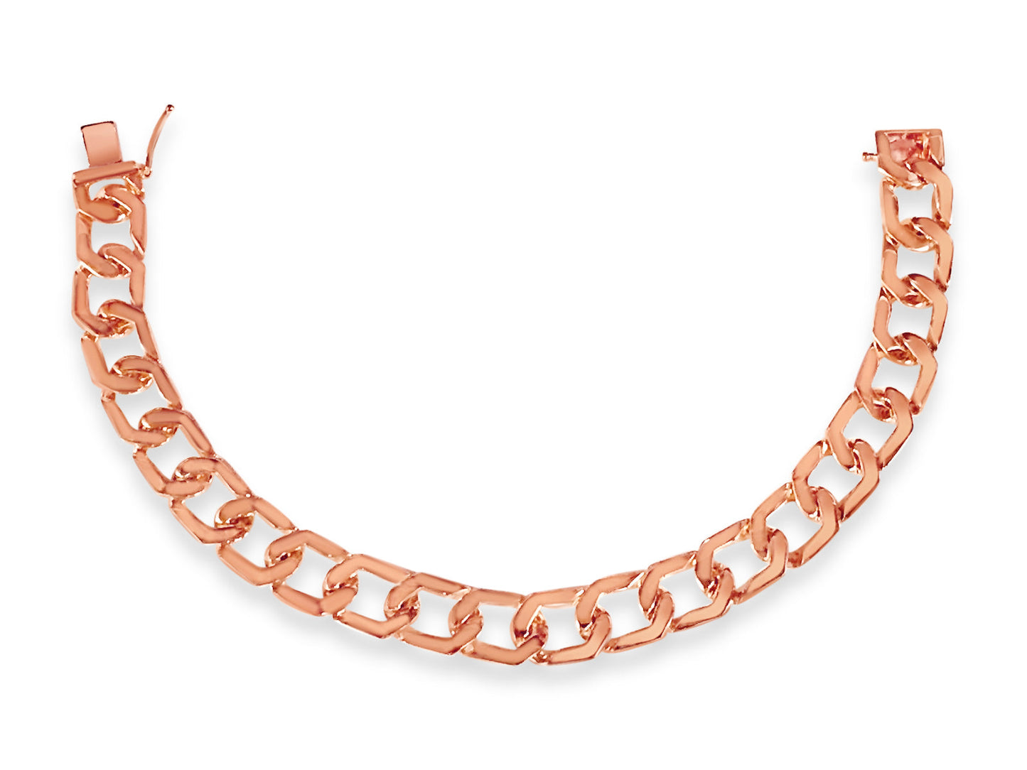 Curb Solid White/Yellow/Rose Gold Handmade Bracelet , 11mm, 6.5-10 Inch