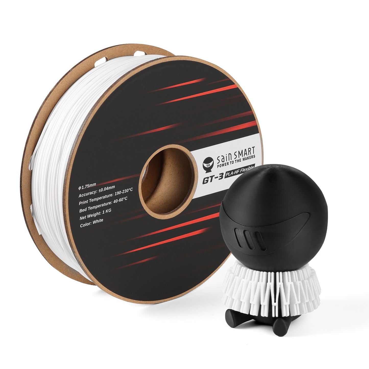 GT-3 High Flowability Flexible PLA Filament 1.75mm, 1KG, ±0.04mm, Black/White — photo 7 of 7