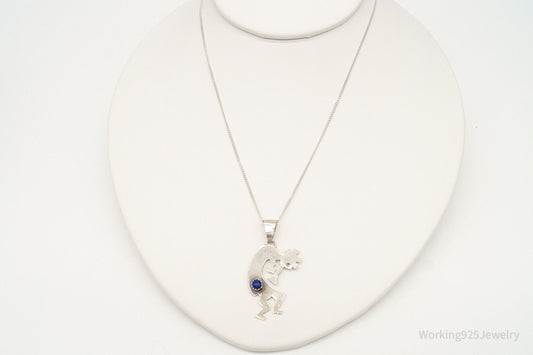 Vintage Native America Lapis Lazuli Dancing Kokopelli Sterling Silver Necklace — photo 2 of 10