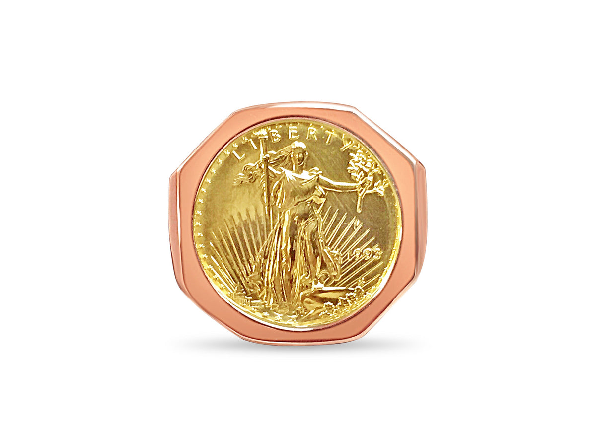 Fancy Solid White/Yellow/Rose Gold Handmade Coin Ring , 1/4oz Coin ,