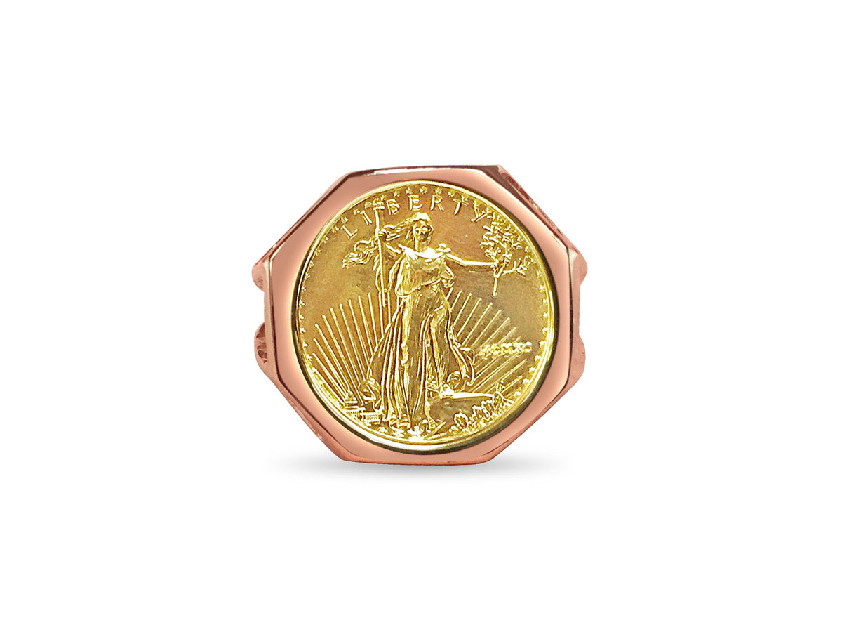 Fancy Ladies Solid White/Yellow/Rose Gold Handmade Coin Ring , 1/10oz Coin ,