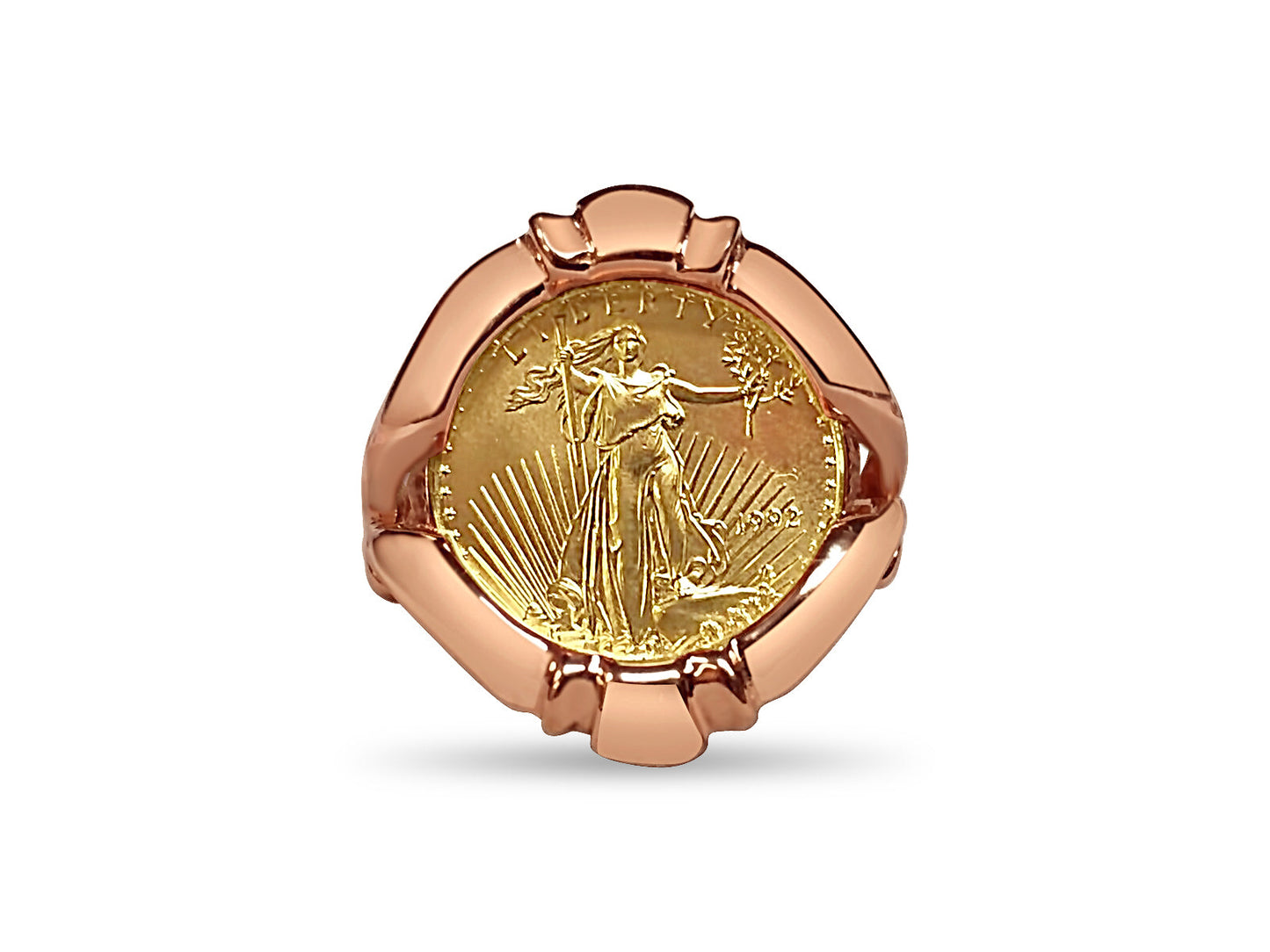 Fancy Solid White/Yellow/Rose Gold Handmade Coin Ring , 1/10oz Coin ,