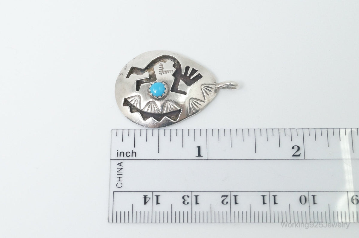 Vintage Handmade Native American Kokopelli Turquoise Sterling Silver Pendant