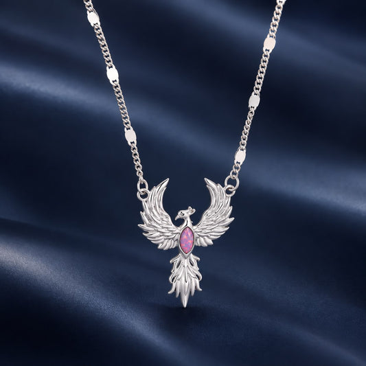 925 Sterling Silver White Gold Plated Synthetic Opal 40+5cm Necklace for Women