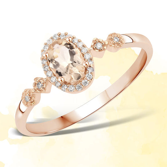 0.48 Carat Genuine Morganite and White Diamond 10K Rose Gold Ring — photo 2 of 4