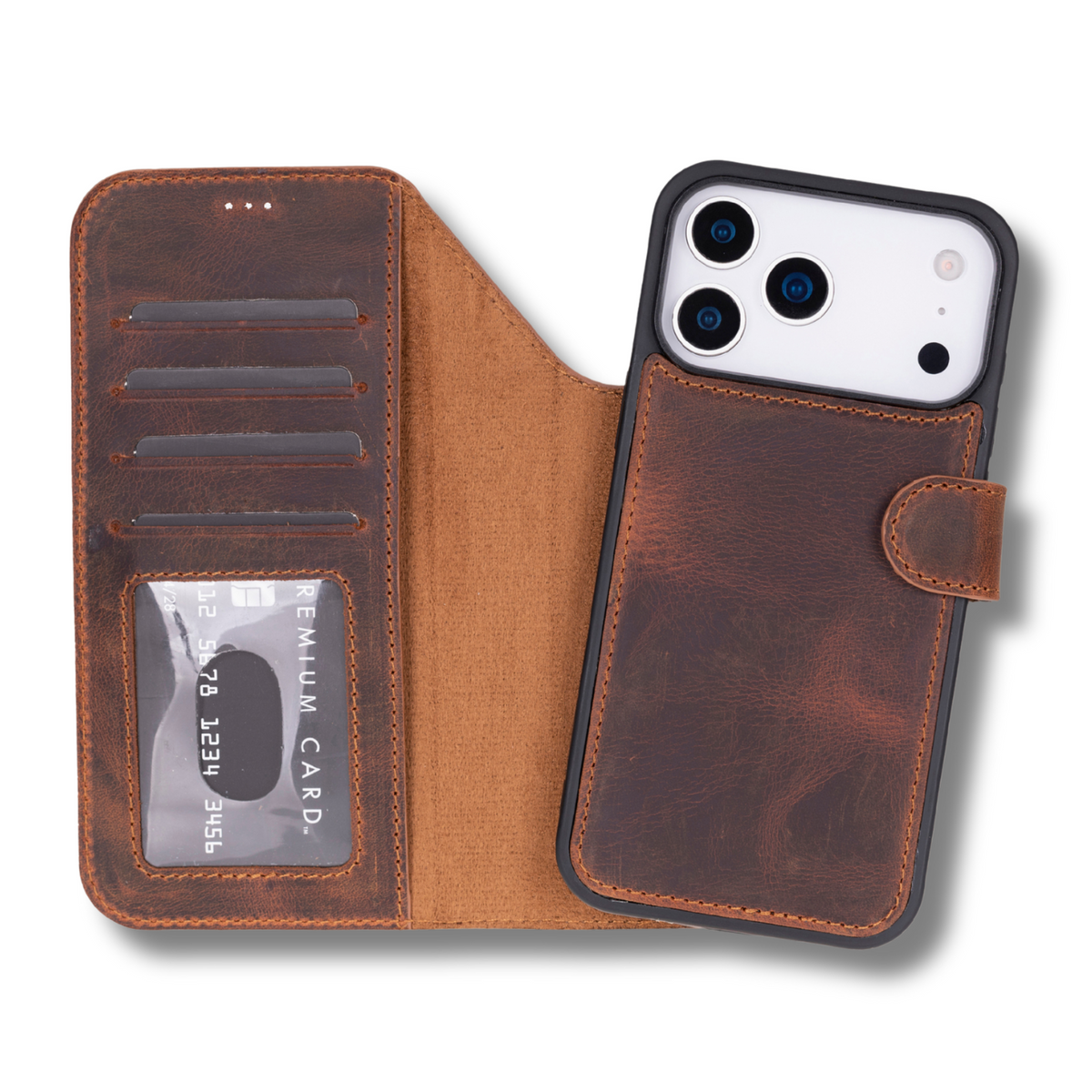 Leather iPhone 17 Pro Max Wallet Case – Brown - Austin