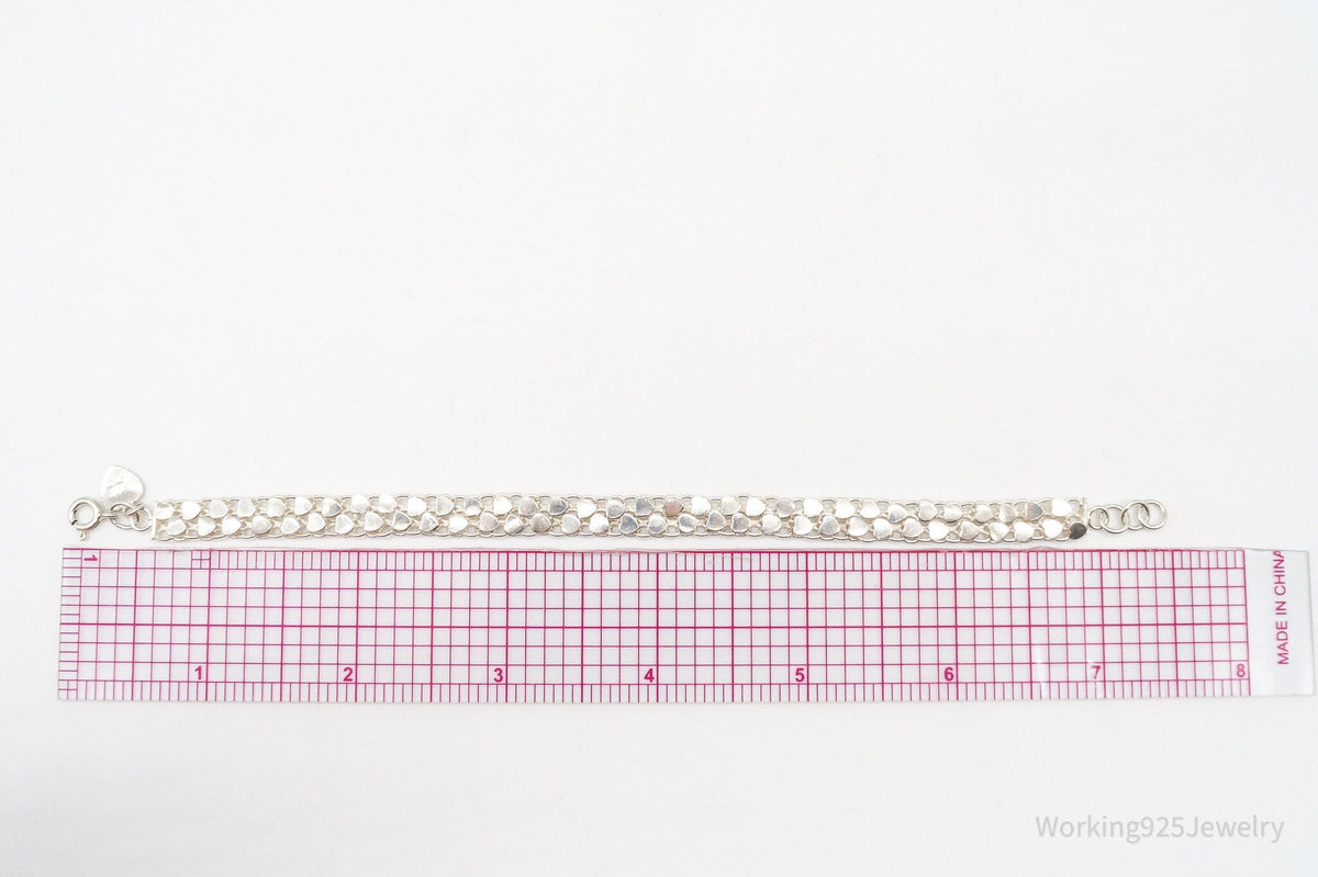 Vintage Hearts Mesh Chain Link Silver Bracelet