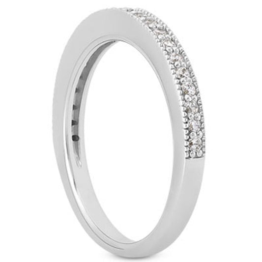 14k White Gold Pave Diamond Milgrain Wedding Ring Band Set 1/2 Around — photo 2 of 4