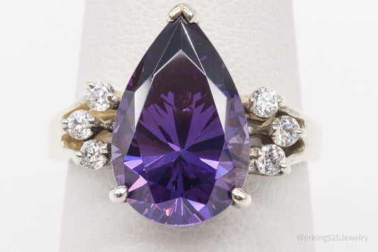 Vintage Purple & White Diamonique Sterling Silver Ring Size 6