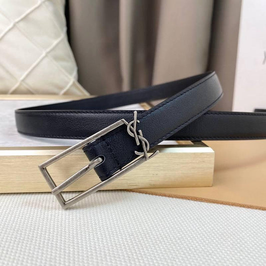 Saint Laurent Classic Monogram Square Buckle Belt Embossed Leather
