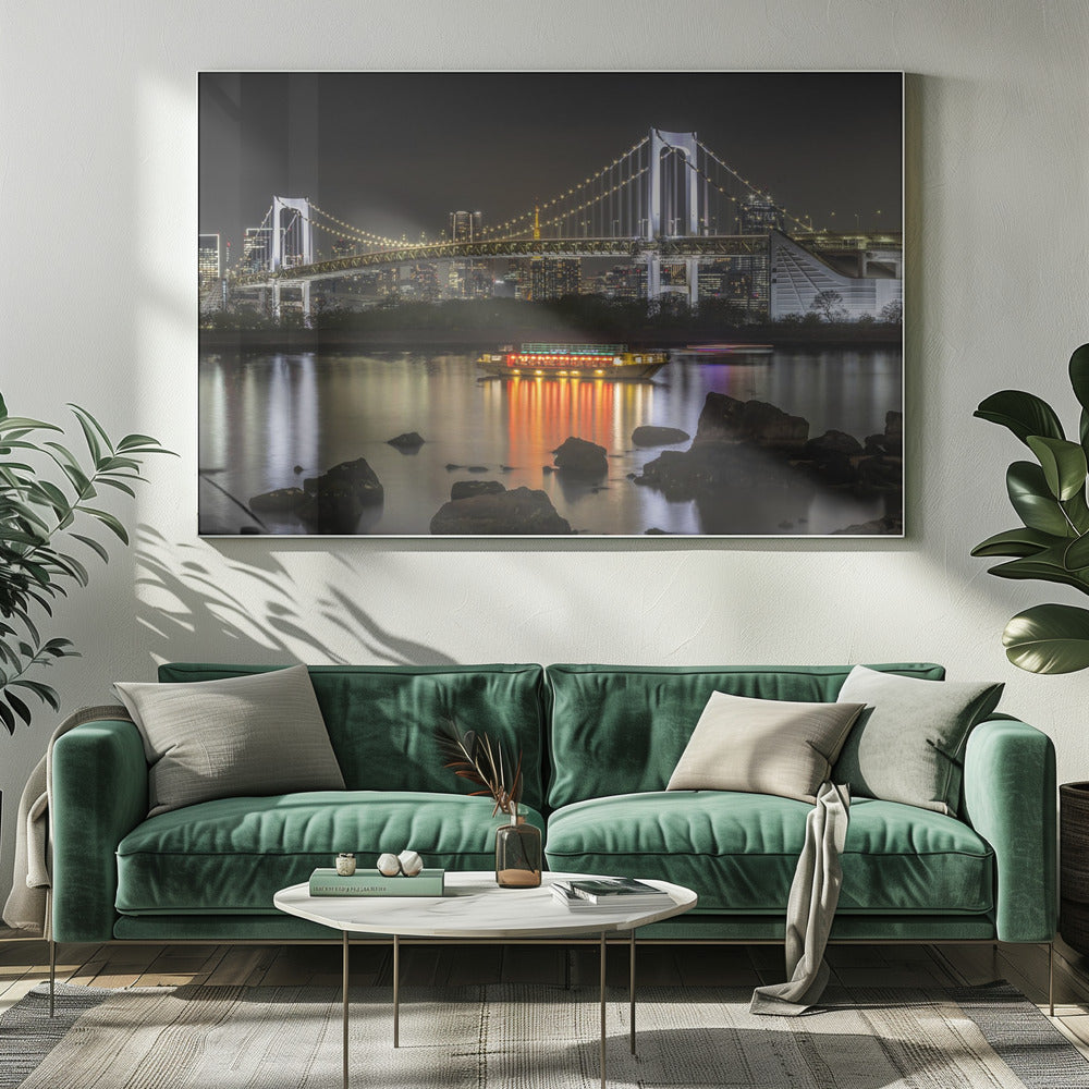 Wall art Charming Rainbow Bridge With Tokyo Skyline in the Evening - Panorama