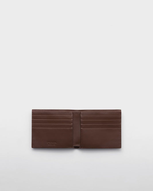 PRADA Grained Leather Bi-Fold Mini Wallet - W 11 X H 9.5 CM