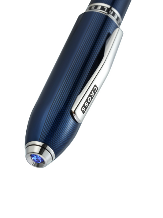 Peerless™ Polished Translucent Cobalt Blue Engraved Diamond Pattern with Polished Chrome Appointments and Swarovski Crystal Rollerball Pen