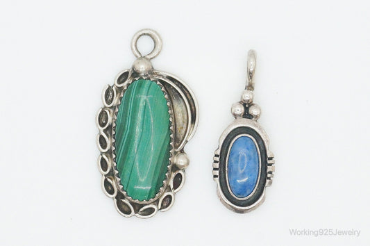 Vintage Native American Malachite Lapis Lazuli Sterling Silver Charm Pendants — photo 2 of 7