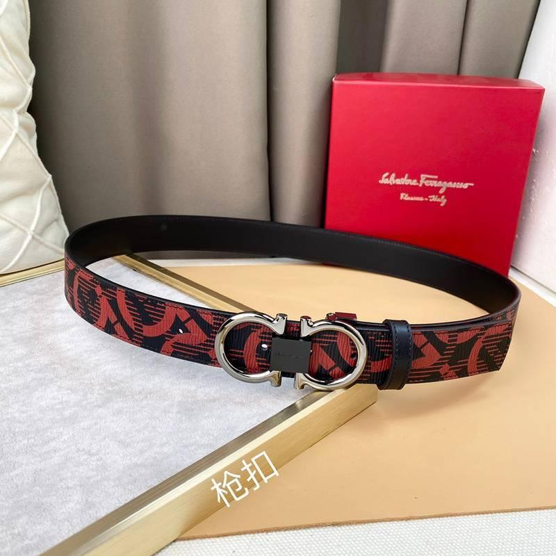 Salvatore Ferragamo Adjustable & Reversible Logo All Over Men Belt 'Red/Black'