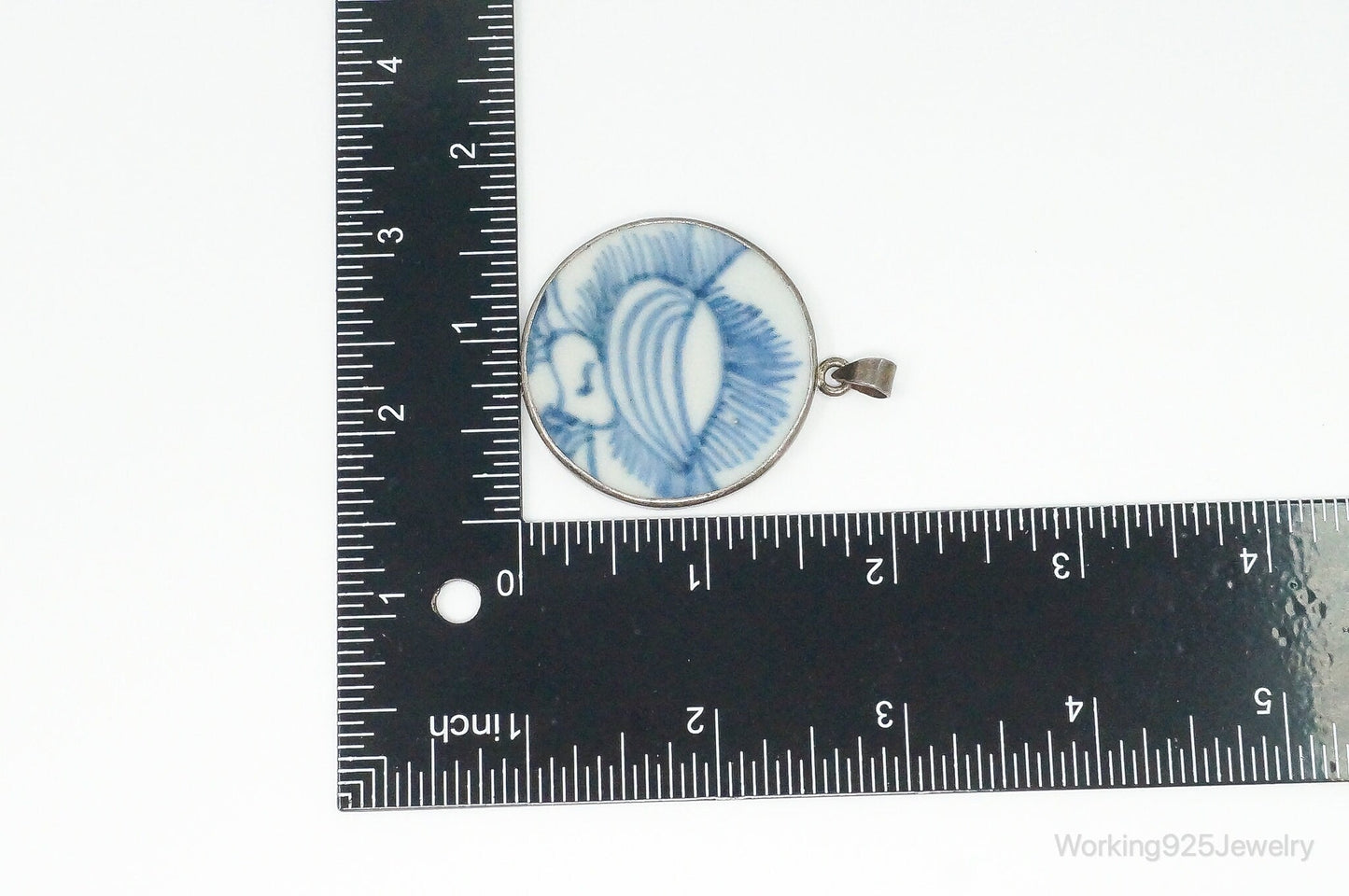 Blau-weißer Ming-Porzellan-Anhänger aus Sterlingsilber – Antiker Schmuck