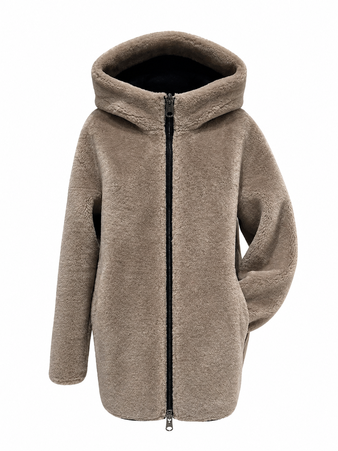 Grazia Reversible Faux Shearling Hooded Coat in Dark Chocolate/Beige