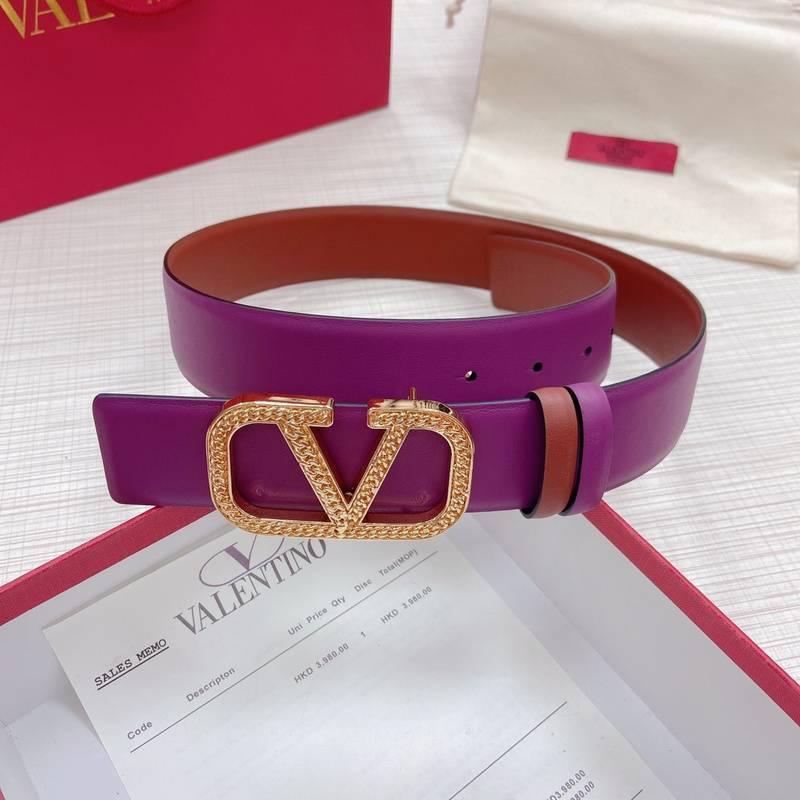 Valentino V logo Hammered Buckle Reversible Wide Signature Belt 'Purple/Brown'