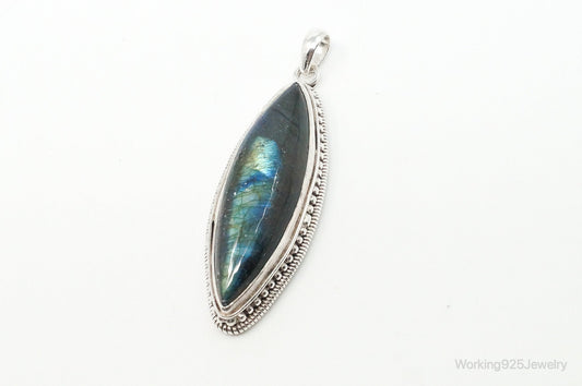 Vintage Long Large Labradorite Sterling Silver Necklace Pendant — photo 2 of 7