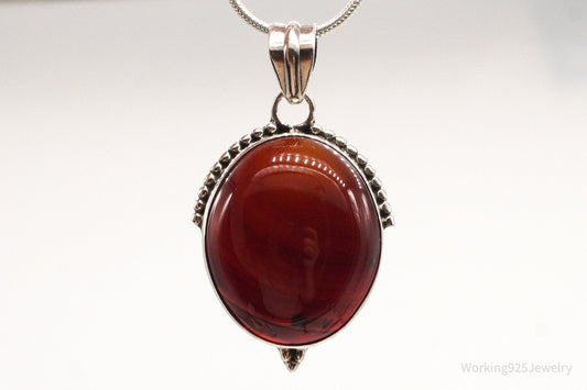 Vintage Large Red Agate Sterling Silver Pendant — photo 2 of 10