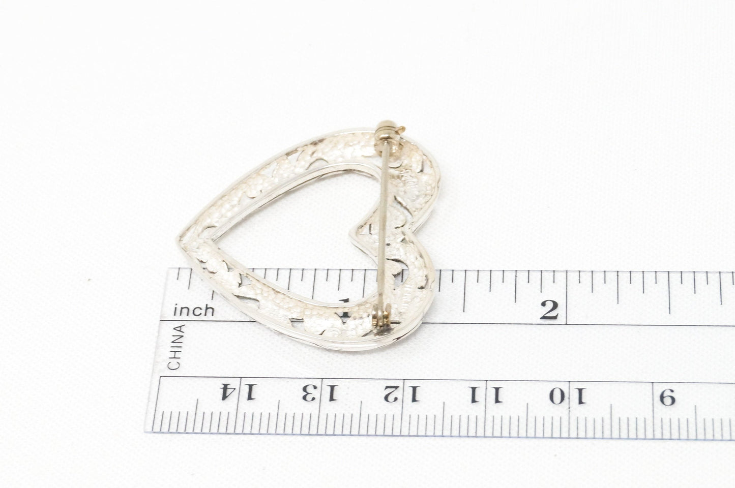 Vintage Open Heart Art Deco Swirl Sterling Silver Brooch Pin