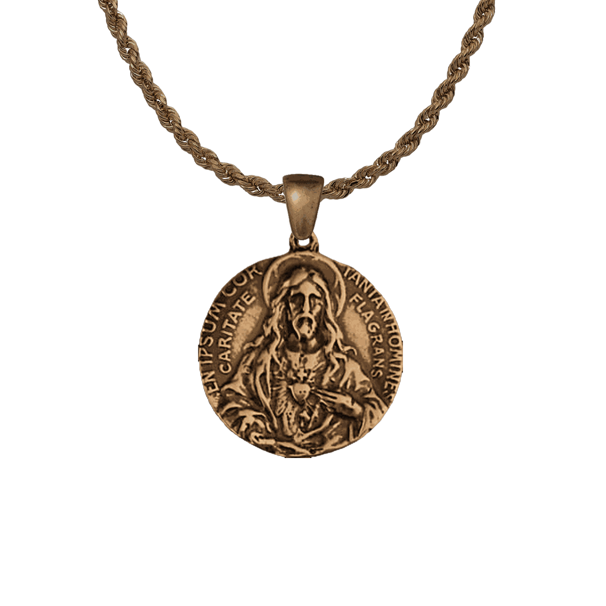 Vintage Bronze Sacred Heart Scapular Medal