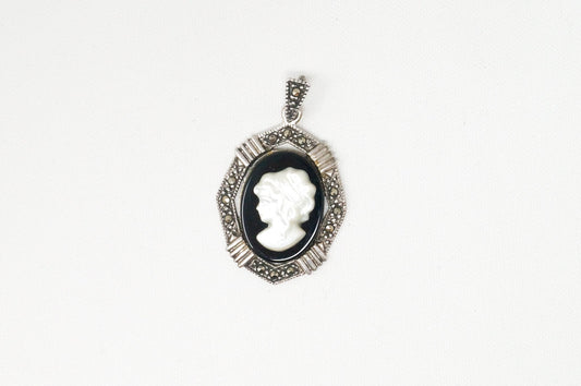 Vtg Carved Cameo Mother Of Pearl Woman Sterling Silver Necklace Pendant — photo 2 of 7
