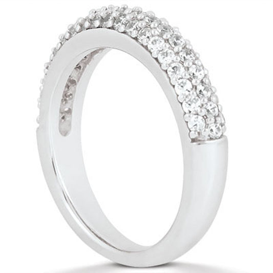 14k White Gold Triple Multi-Row Micro- Pave Diamond Wedding Ring Band — photo 2 of 4