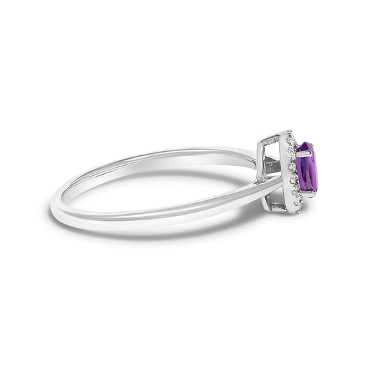 10K White Gold 5X3MM Oval Purple Amethyst and Diamond Accent Halo Ring (I-J Color, I1-I2 Clarity) - Ring Size 6.5 — photo 2 of 10