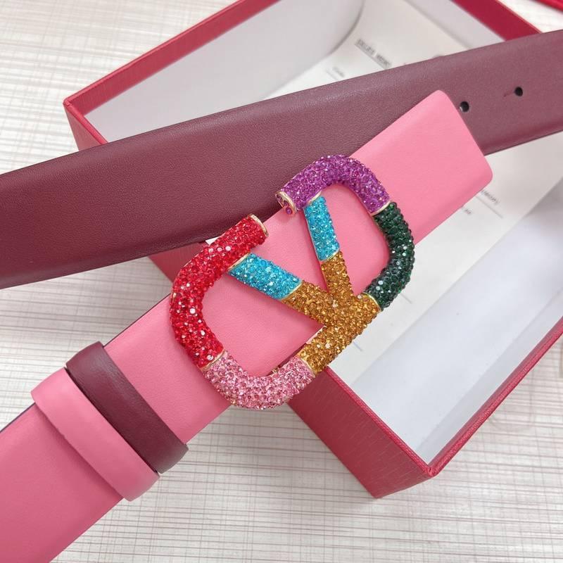 VALENTINO GARAVANI V logo Rainbow Reversible Leather Belt 'Pink/Red'