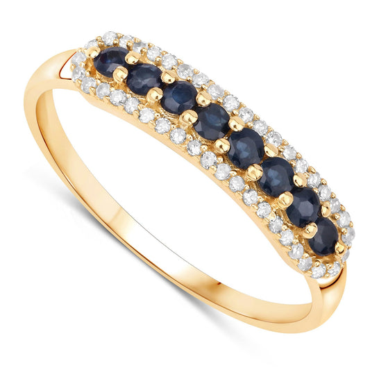 0.43 Carat Genuine Blue Sapphire and White Diamond 14K Yellow Gold Ring