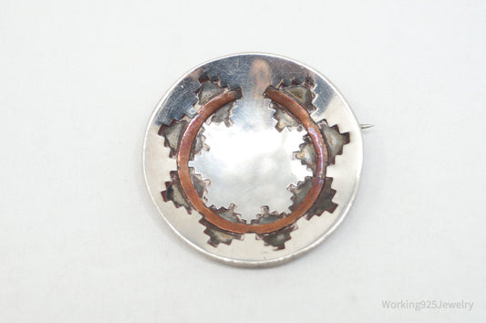 Vintage Native American Azqay Brass Sterling Silver Brooch Pendant — photo 2 of 8