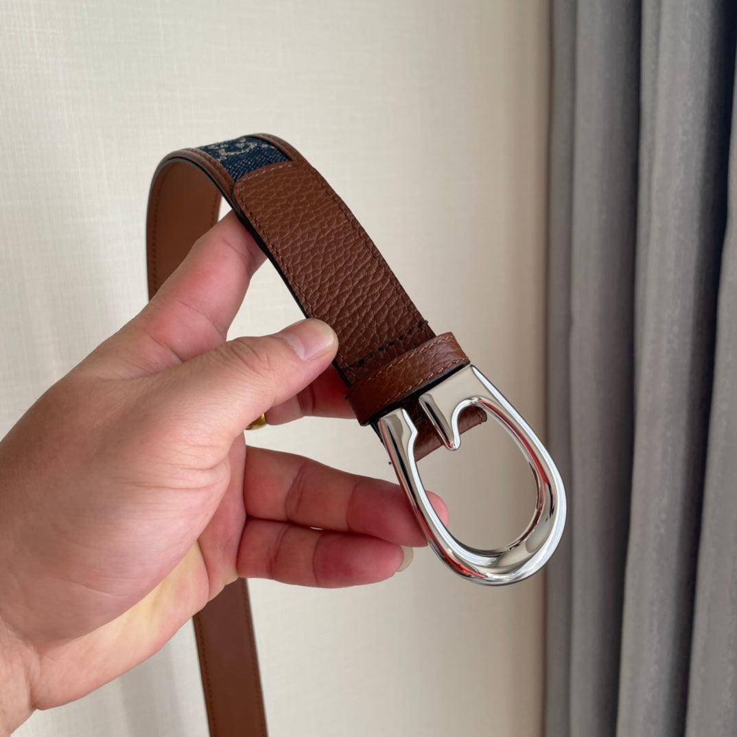 GUCCI Embellished coated-canvas and leather belt 'Brown/Blue'