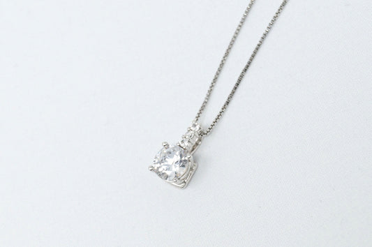 Lovely Large Simulated Diamond Sweetheart Necklace Sterling Silver 16"