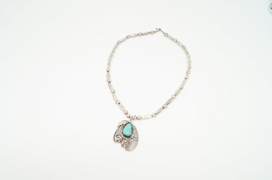 Vintage Native American Signed MV Turquoise Rope Sterling Silver Necklace — photo 2 of 8