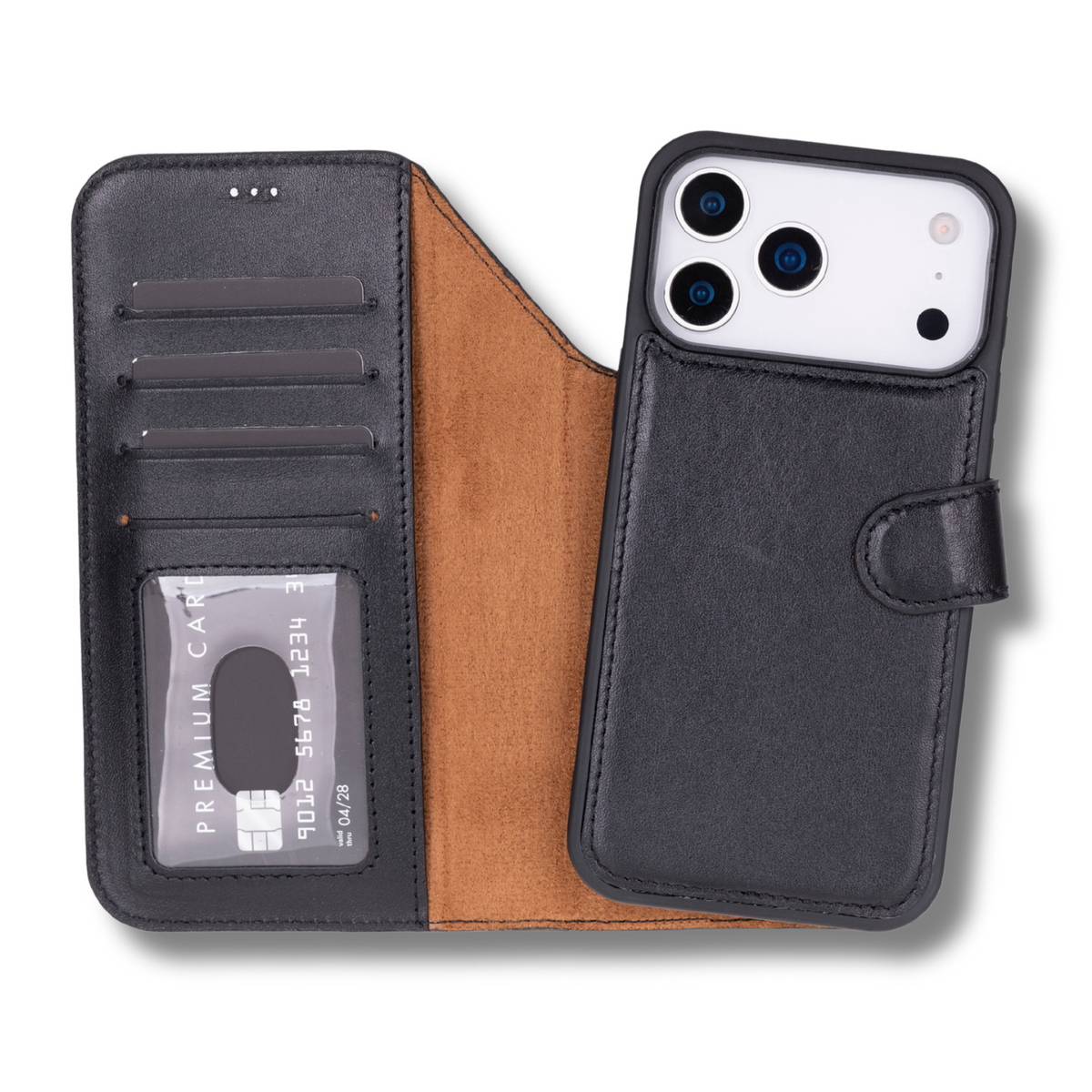 Leather iPhone 17 Pro Wallet Case – Black - Austin