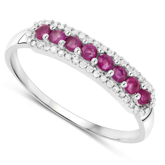 0.47 Carat Genuine Ruby and White Diamond 14K White Gold Ring