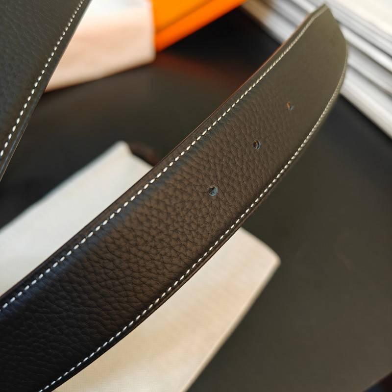 Hermès Black Leather Belt - Men's Silver 'H' Buckle Accessory
