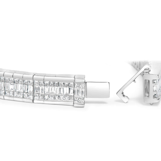 14K White Gold 7 7/8 Cttw Princess and Baguette Diamond Eternity Line Tennis Bracelet (G-H Color, SI1-SI2 Clarity) - 7" Inches