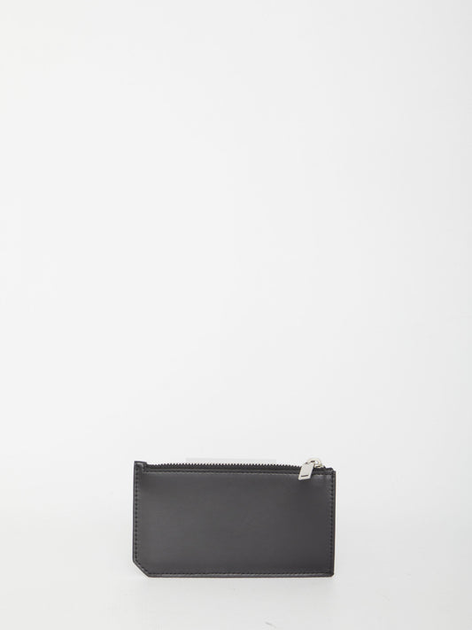 SAINT LAURENT Leather Card Holder with Logo Plaque - Mini