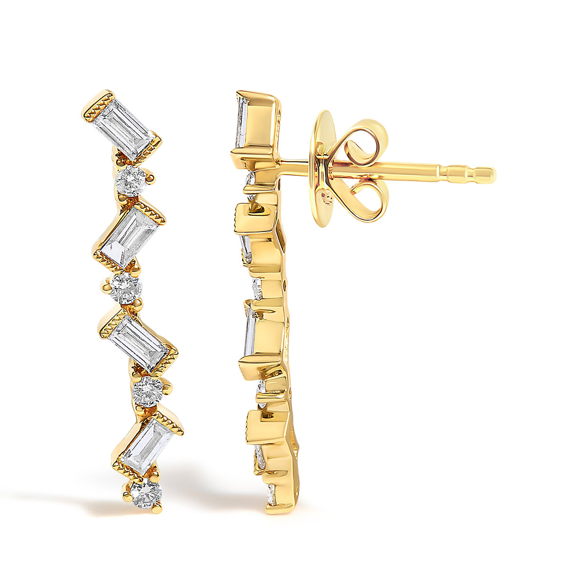 14K Yellow Gold 1/2 Cttw Diamond Zig Zag Drop Earrings (I-J Color, SI2-I1 Clarity)
