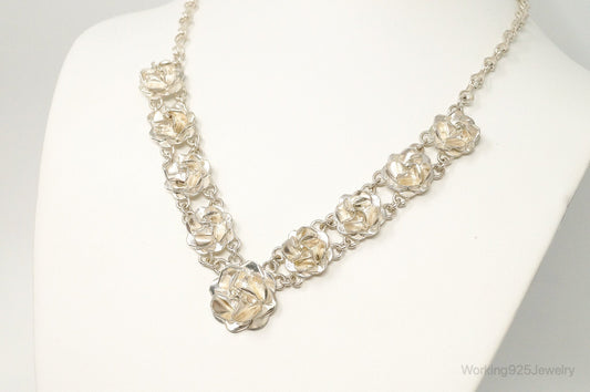Vintage Mexico 3D Flowers Bloom Sterling Silver Necklace — photo 2 of 9