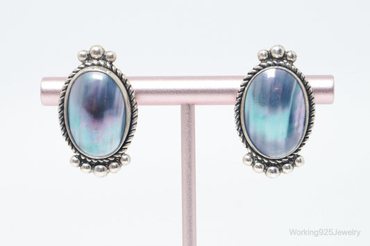 Vintage Navajo Native American QT Quoc Blue Sterling Silver Earrings — photo 2 of 7