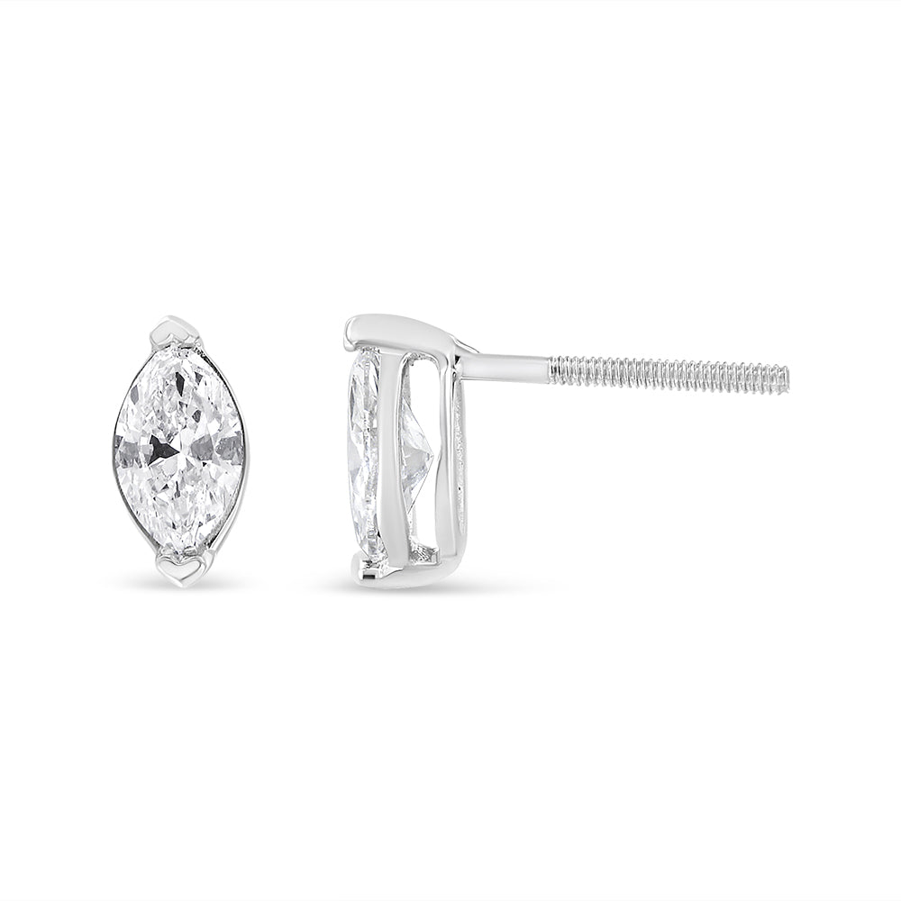 14K White Gold 4/5 Cttw Marquise Lab Grown Diamond Solitaire Stud Earrings