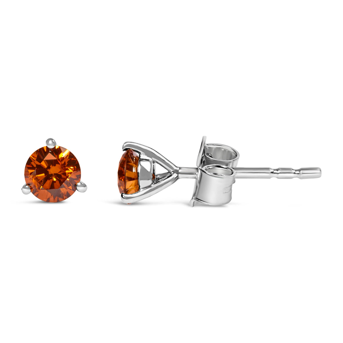 14K White Gold 1/2 Cttw Lab-Grown Round Brilliant-Cut Orange Diamond Classic 3-Prong Martini set Stud Earrings (Orange Color, VS1-VS2 Clarity)