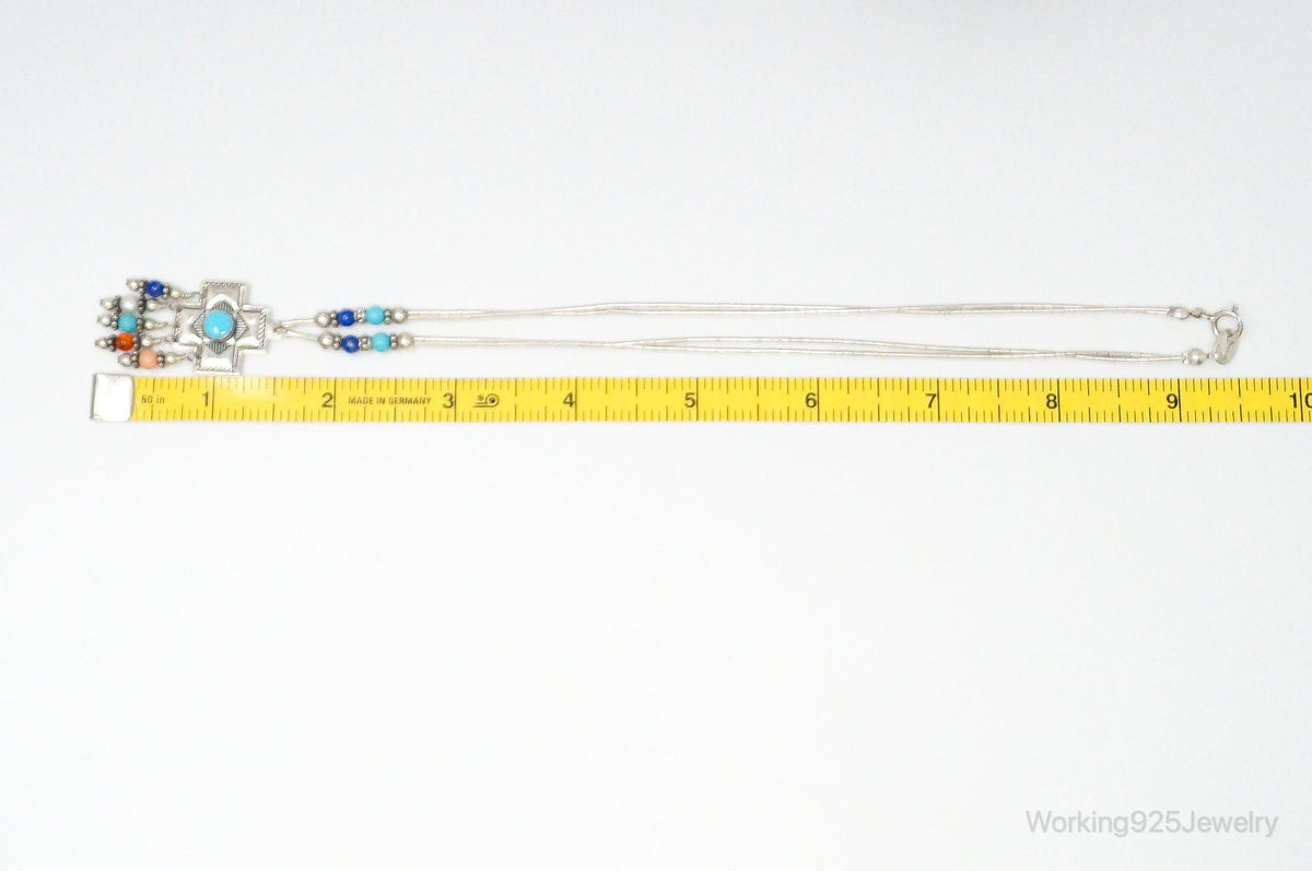 QT Turquoise Pendant On Carolyn Pollack Bead Sterling Silver Chain Necklace