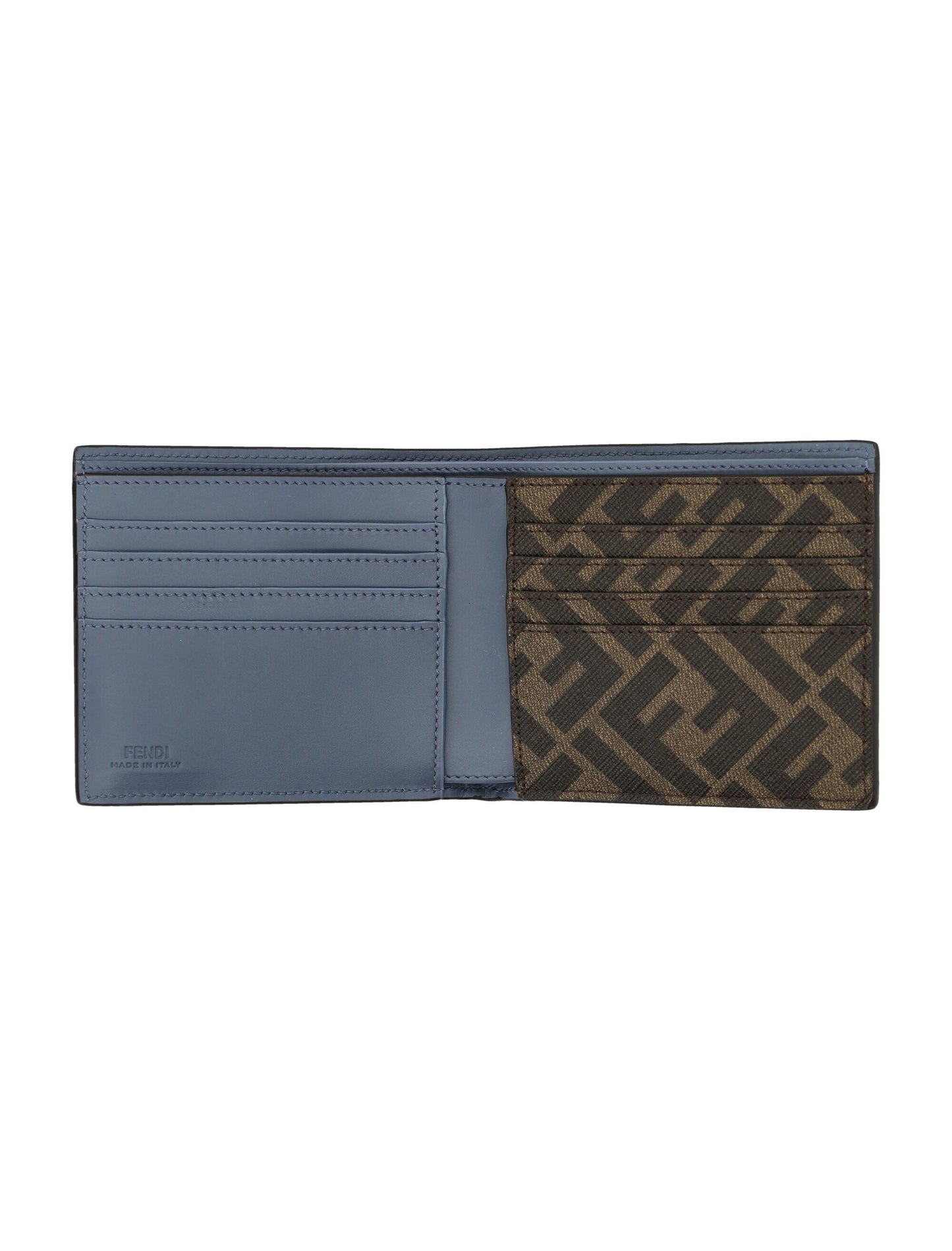 FENDI Men's Leather and Canvas Compact Bi-Fold Mini Wallet