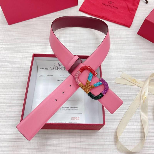 VALENTINO GARAVANI V logo Rainbow Reversible Leather Belt 'Pink/Red'