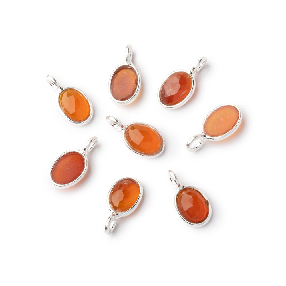 7x5mm Sterling Silver Bezel Carnelian Rose Cut Oval Pendant 1 piece