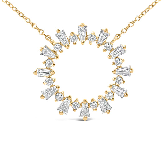 14K Yellow Gold Plated Sterling Silver 3/4 Cttw Diamond Starburst Pendant Necklace
